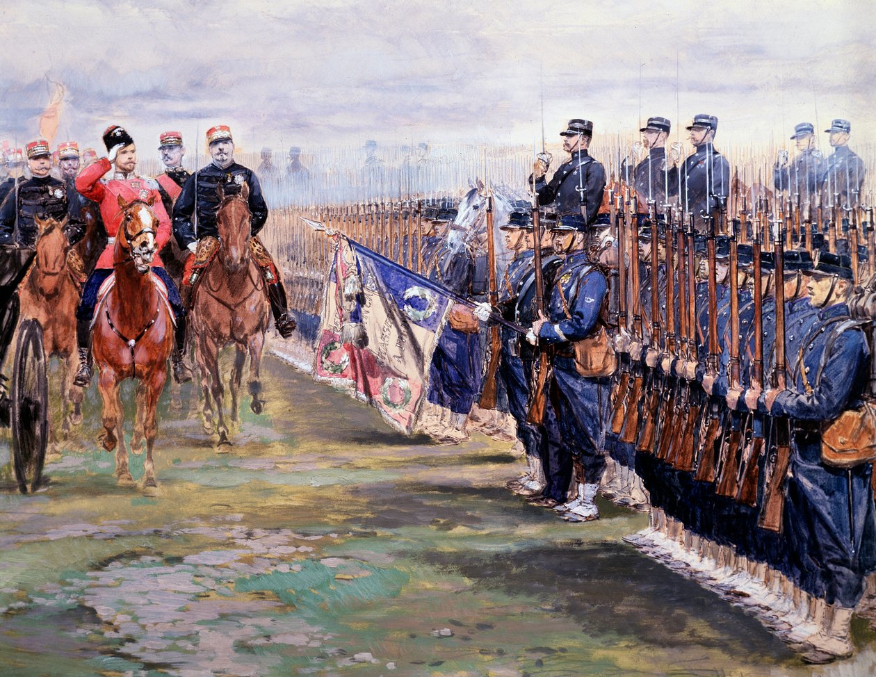 Tsar Nicolas reviews the troops with Felix faure in Chalon-sur-Marne during his visit in France, October 9th 作者 让·巴蒂斯特·爱德华·Detaille