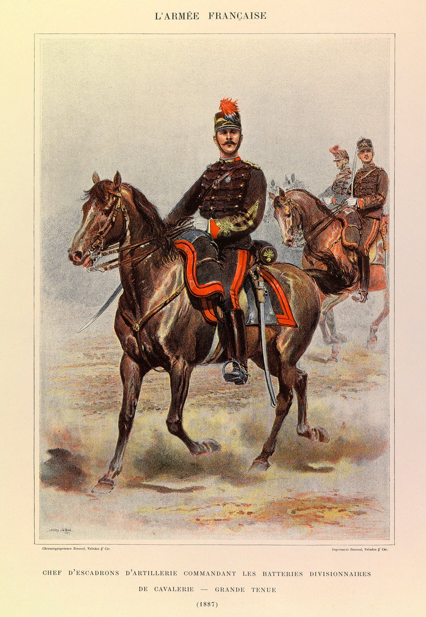 儒勒-理查德上尉的法国军队的类型和制服，由爱德华-迪特尔（1848-1912）画的。1887年指挥师级骑兵营的炮兵中队队长，穿着大礼服，私人收藏 作者 让·巴蒂斯特·爱德华·Detaille