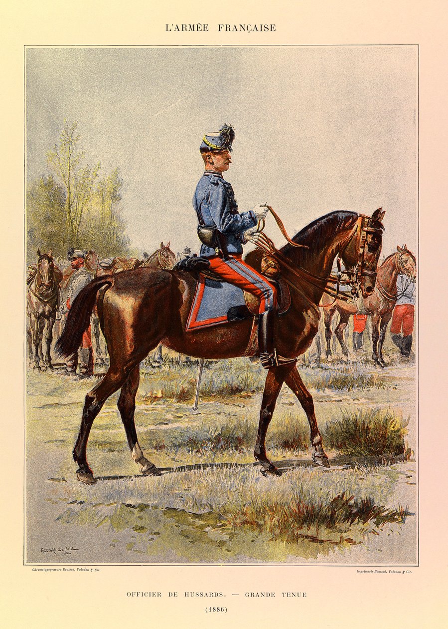 儒勒-理查德上尉的法国军队的类型和制服，由爱德华-迪特尔（1848-1912）绘制。1886年身着大礼服的轻骑兵军官，私人收藏 作者 让·巴蒂斯特·爱德华·Detaille