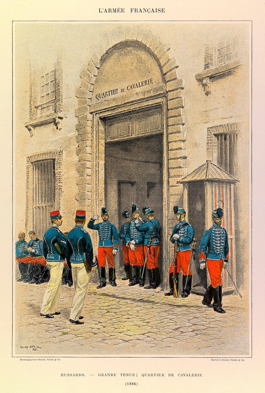 儒勒-理查德上尉的法国军队的类型和制服，由爱德华-迪特尔（1848-1912）绘制：穿着大礼服的轻骑兵；1886年的骑兵区，私人收藏 作者 让·巴蒂斯特·爱德华·Detaille