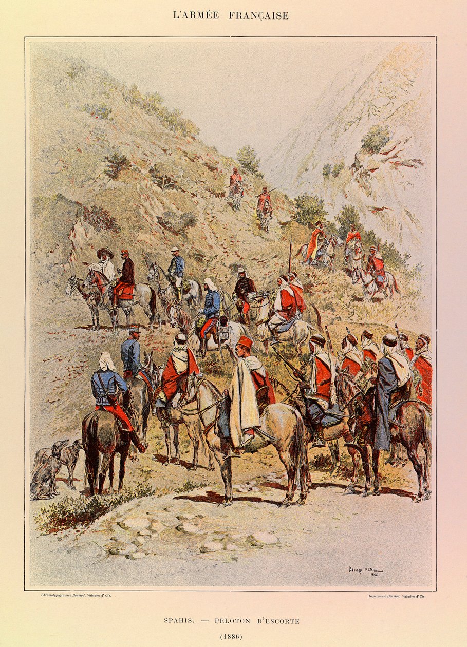 儒勒-理查德上尉的法国军队的类型和制服，由爱德华-迪特尔（1848-1912）绘制。Spahis；1886年的护卫排，私人收藏 作者 让·巴蒂斯特·爱德华·Detaille