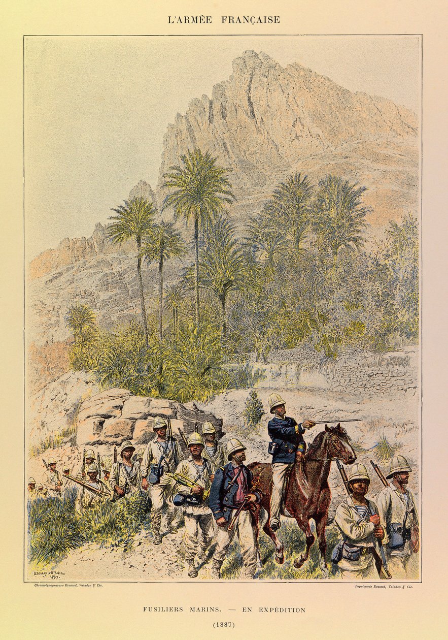 儒勒-理查德上尉的法国军队的类型和制服，由爱德华-迪特尔（1848-1912）绘制。1887年远征的海军陆战队，私人收藏 作者 让·巴蒂斯特·爱德华·Detaille
