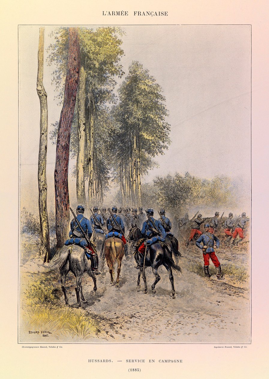 儒勒-理查德上尉的法国军队的类型和制服，由爱德华-迪特尔（1848-1912）绘制：轻骑兵；战地服务1885，私人收藏 作者 让·巴蒂斯特·爱德华·Detaille