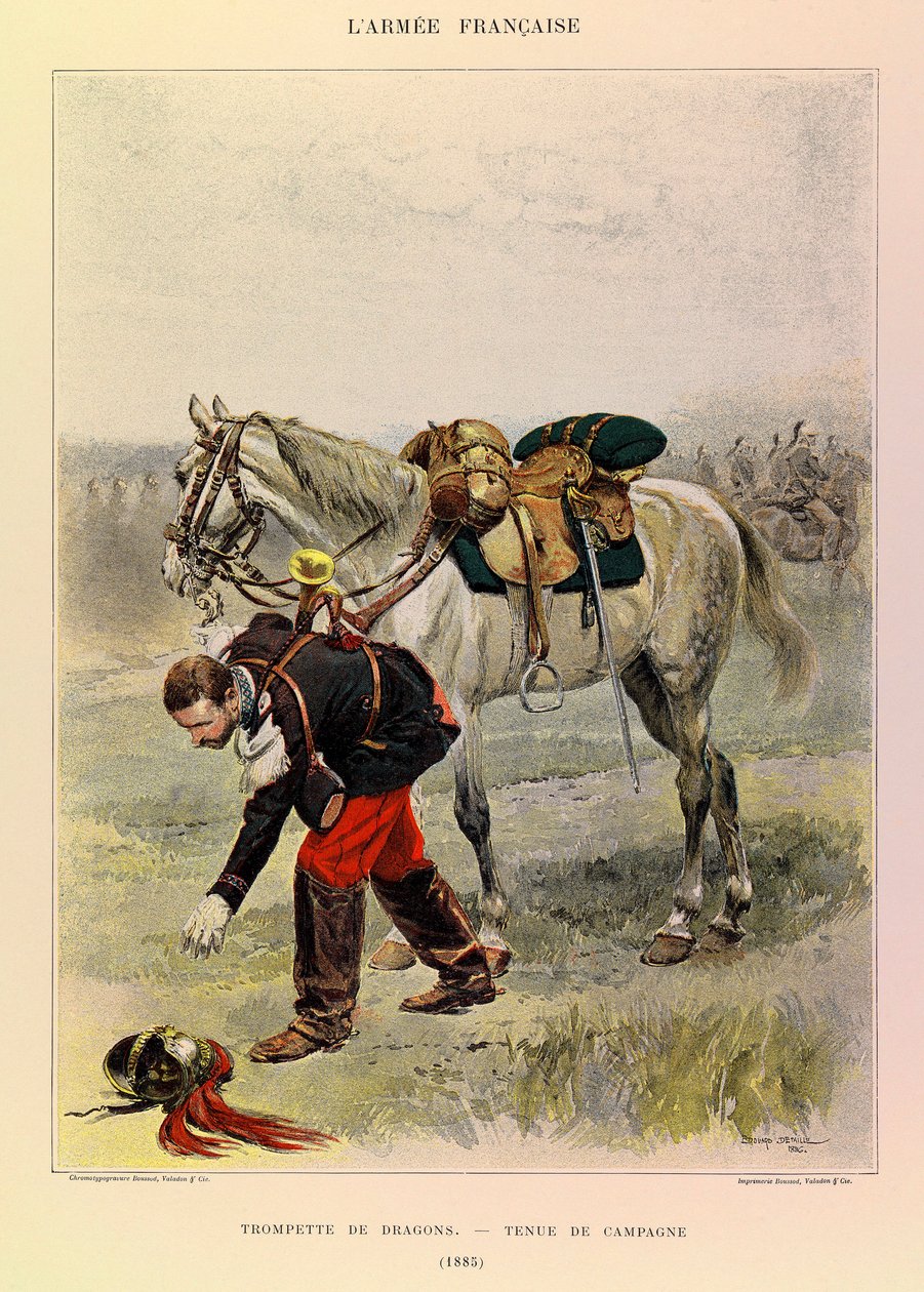 Types and Uniforms of the French Armee of Captain Jules Richard, illustrated by Edouard Detaille (1848-1912): Trumpet of Dragons in Country Dress in 1885, Private Collection 作者 让·巴蒂斯特·爱德华·Detaille