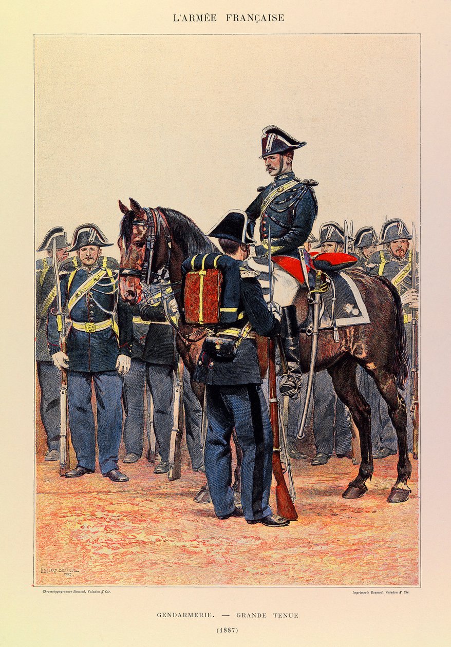儒勒-理查德上尉的法国军队的类型和制服，由爱德华-迪特尔（1848-1912）画的。1887年穿大礼服的宪兵队》，Partiale收藏集 作者 让·巴蒂斯特·爱德华·Detaille