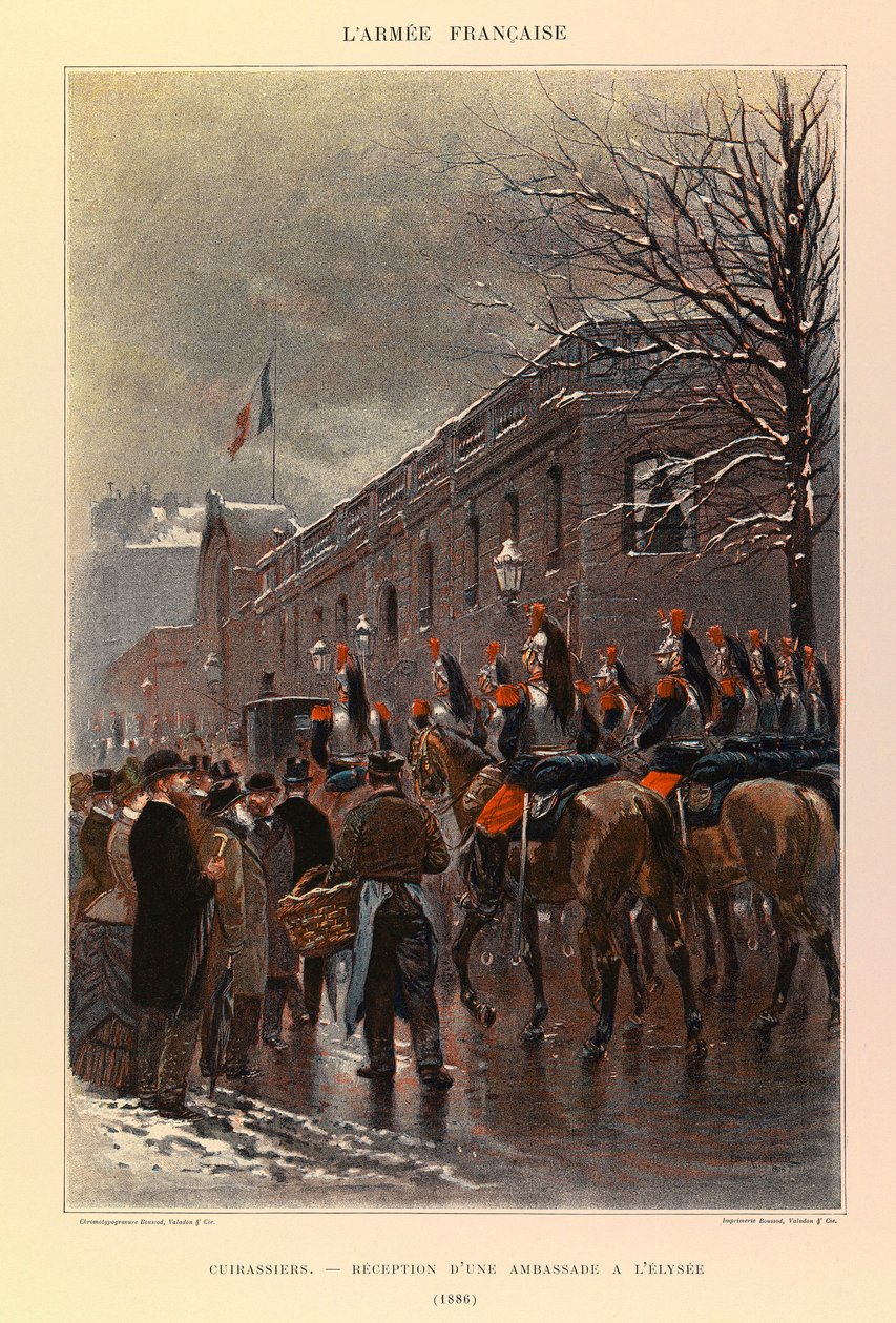 儒勒-理查德上尉的法国军队的类型和制服，由爱德华-迪特尔（1848-1912）绘制。宪兵队。1886年在爱丽舍宫接待大使馆的照片，私人收藏 作者 让·巴蒂斯特·爱德华·Detaille