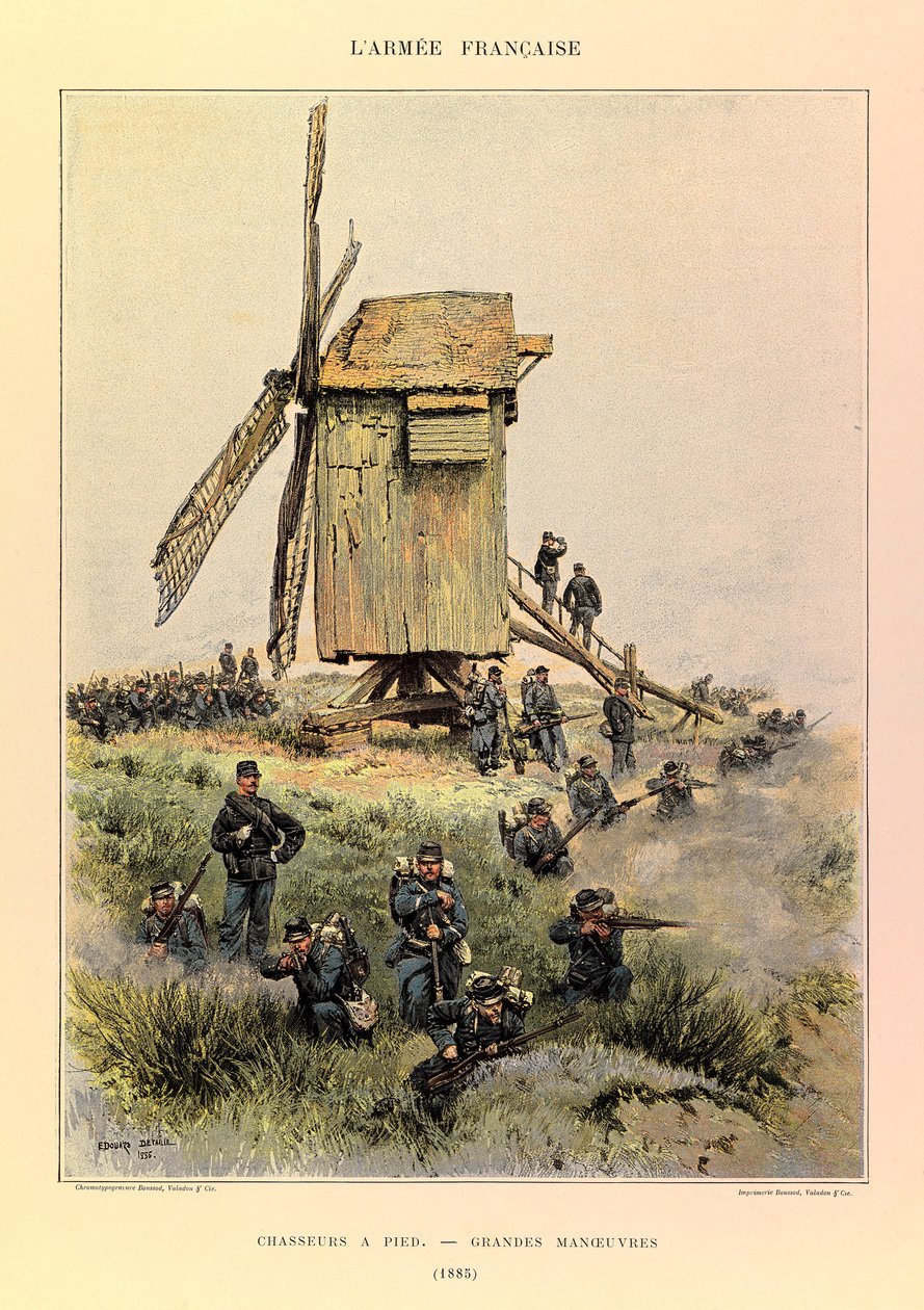 儒勒-理查德上尉的法国军队的类型和制服，由爱德华-迪特尔（1848-1912）绘制：徒步的猎人；1885年的大演习，私人收藏 作者 让·巴蒂斯特·爱德华·Detaille