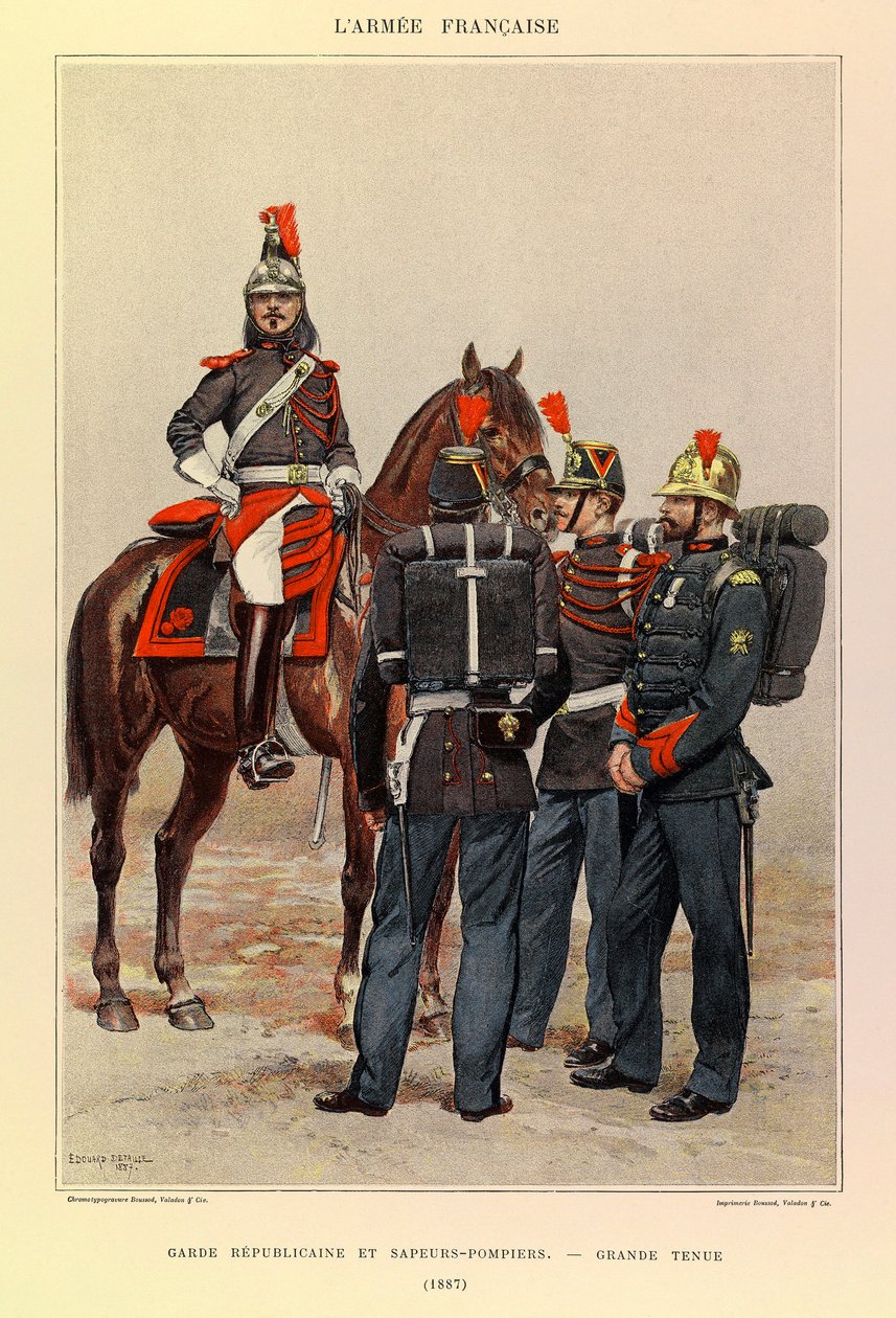 儒勒-理查德上尉的法国军队的类型和制服，由爱德华-迪特尔（1848-1912）绘制。1887年的共和国卫队和消防队员的大装，私人收藏 作者 让·巴蒂斯特·爱德华·Detaille