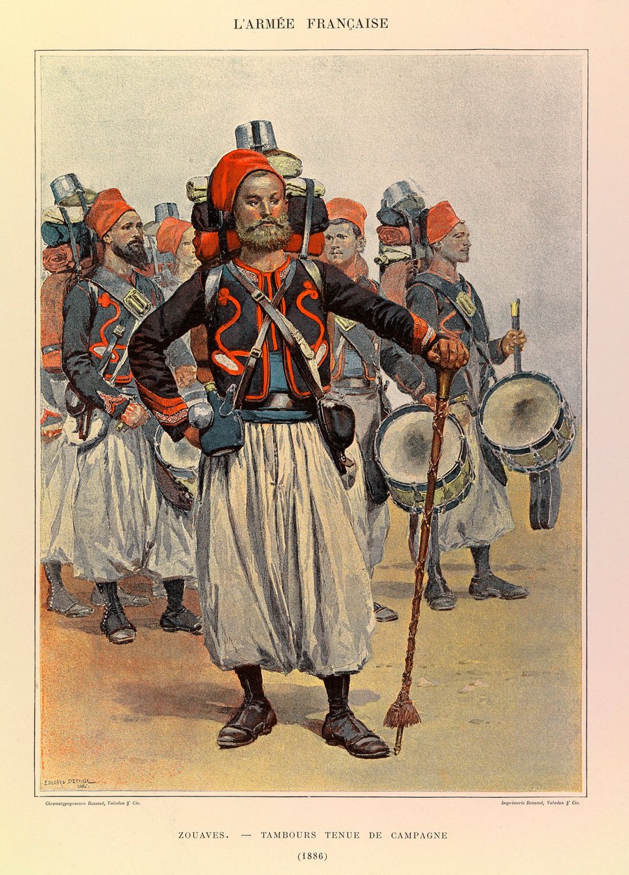 儒勒-理查德上尉的法国军队的类型和制服，由爱德华-迪特尔（1848-1912）绘制。苏维埃。1886年穿着乡村服装的鼓，私人收藏 作者 让·巴蒂斯特·爱德华·Detaille