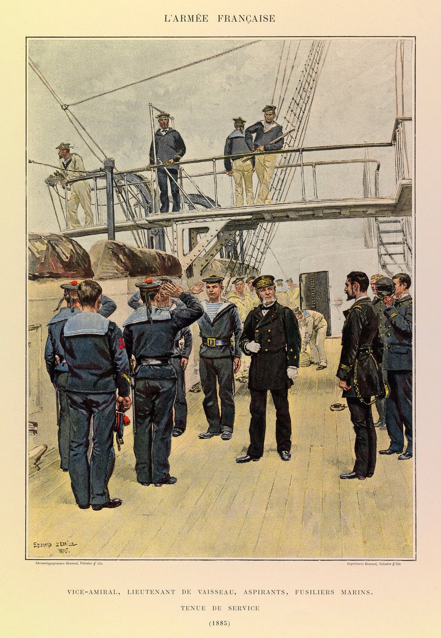 儒勒-理查德上尉的法国军队的类型和制服，由爱德华-迪特尔（1848-1912）绘制。海军。海军副司令，舰艇中尉，有志之士，1885年穿着军装的海军步枪，私人收藏 作者 让·巴蒂斯特·爱德华·Detaille