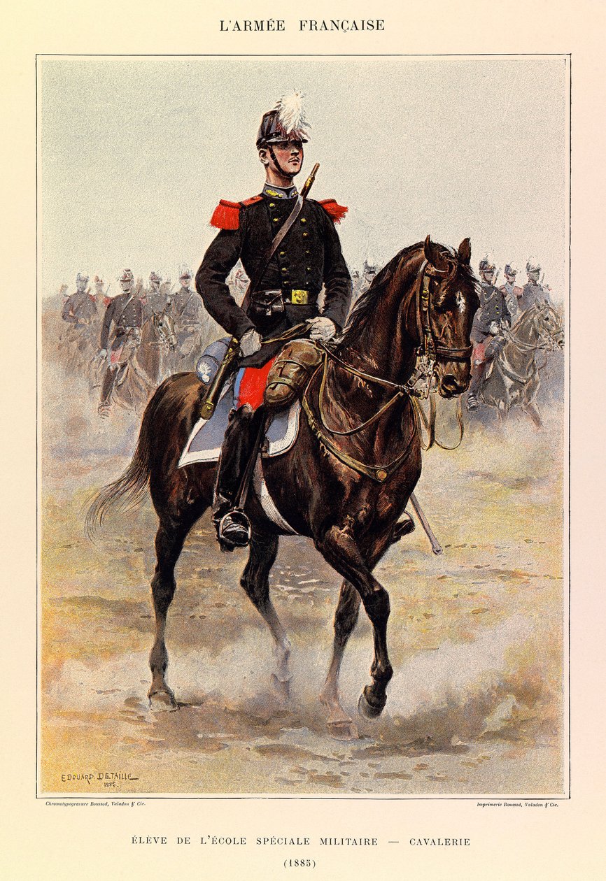 儒勒-理查德上尉的法国军队的类型和制服，由爱德华-迪特尔（1848-1912）绘制。特殊军事学校的学生。1885年的骑兵队，私人收藏 作者 让·巴蒂斯特·爱德华·Detaille