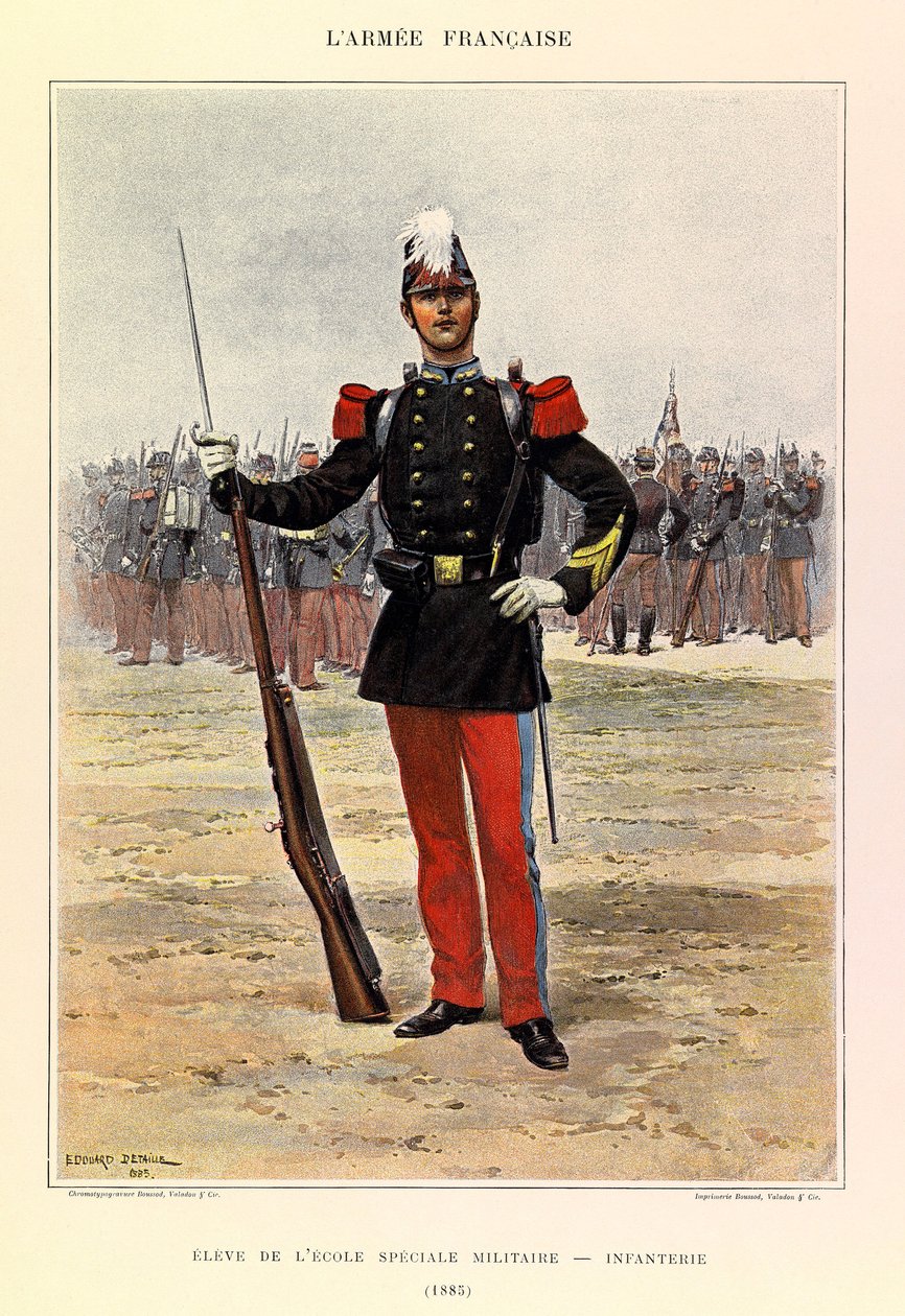 儒勒-理查德上尉的法国军队的类型和制服，由爱德华-迪特尔（1848-1912）绘制。特别军事学校的学生：1885年的步兵，私人收藏 作者 让·巴蒂斯特·爱德华·Detaille