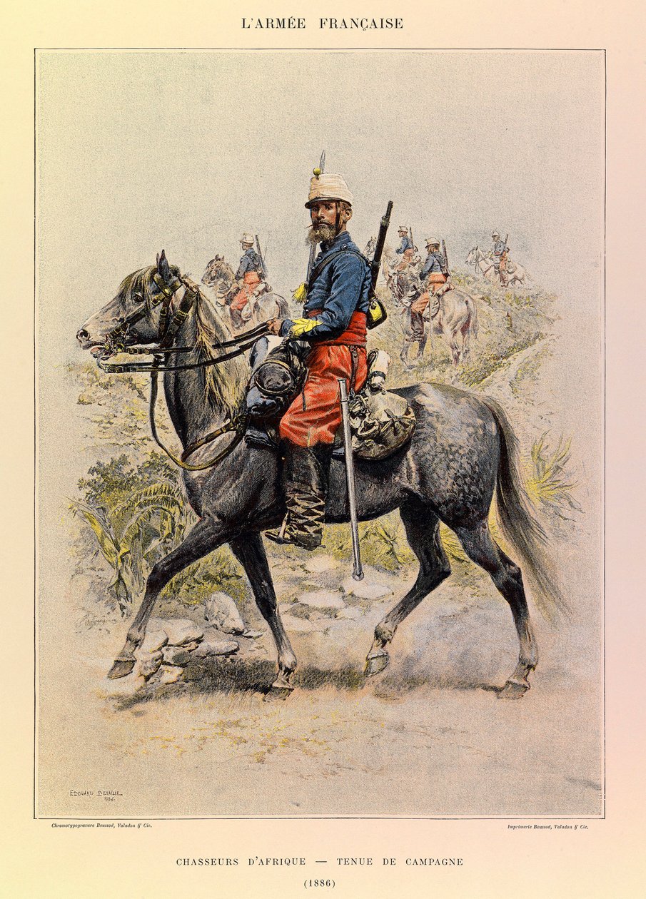 Types and uniforms of the French Armee of Captain Jules Richard, illustrated by Edouard Detaille (1848-1912): Hunters of Africa in Country Dress in 1886, Private Collection 作者 让·巴蒂斯特·爱德华·Detaille