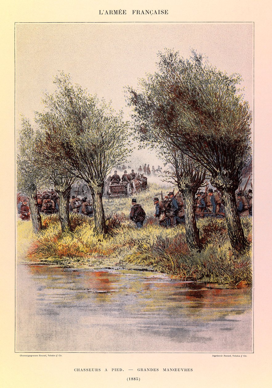 儒勒-理查德上尉的法国军队的类型和制服，由爱德华-迪特尔（1848-1912）绘制：徒步的猎人；1885年的大演习，私人收藏 作者 让·巴蒂斯特·爱德华·Detaille
