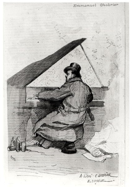 Alexis Emmanuel Chabrier（1841-94）在钢琴上，由Florian雕刻（另见165875） 作者 让·巴蒂斯特·爱德华（Jean Baptiste Edouard）