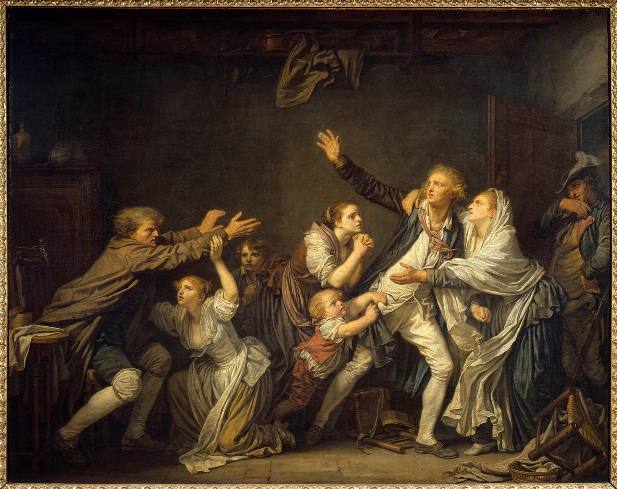 一位父亲拒绝了被迫离开家庭的儿子。Jean Baptiste Greuze (1725-1805) 1777年画的太阳。1,30 x 1,62 m 作者 让·巴蒂斯特·格鲁兹