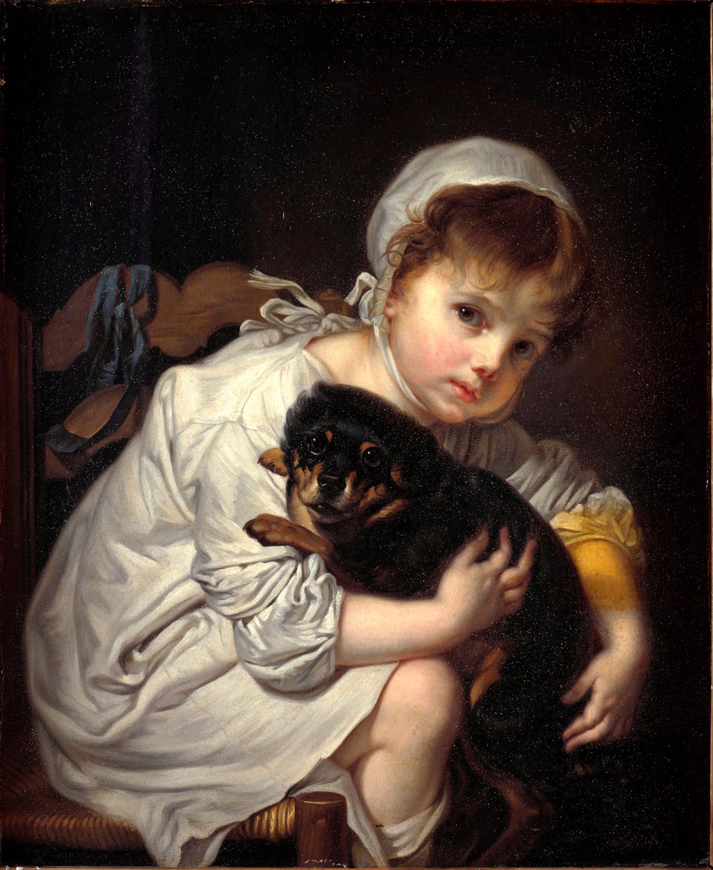 La petite fille au petit chien Jean-Baptiste (Jean Baptiste) Greuze (1725-1805) 1769 尺寸 64x53 厘米米兰， Civiche Raccolte del Castello Sforzesco 作者 让·巴蒂斯特·格鲁兹