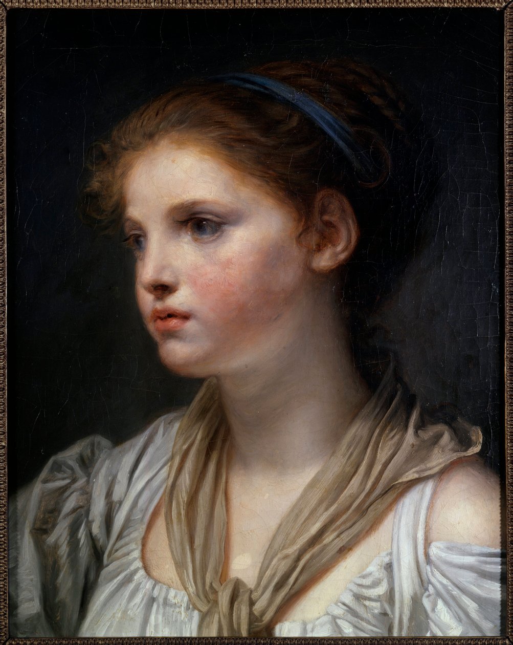 蓝丝带女孩的画像 Jean Baptiste Greuze (1725-1805) 18 世纪 0,45x0,39 m 雷恩，Musee des Beaux Arts 作者 让·巴蒂斯特·格鲁兹