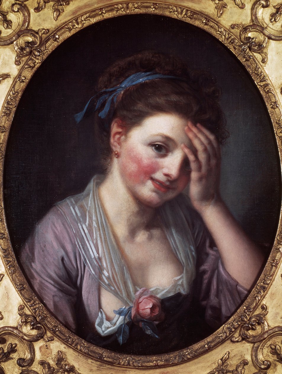 女孩有玫瑰画 让-巴蒂斯特-格吕兹（1725-1805）的画作 18世纪。巴黎，Cognacq博物馆杰。 作者 让·巴蒂斯特·格鲁兹