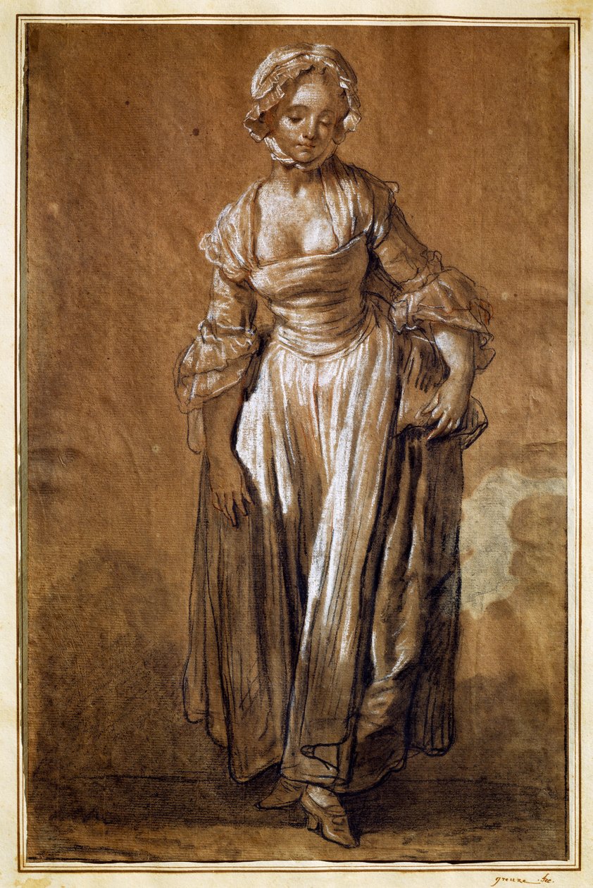 站立的年轻女孩，由让-巴蒂斯特·格勒兹 (Jean-Baptiste Greuze)（1725-1805 年）绘制 作者 让·巴蒂斯特·格鲁兹
