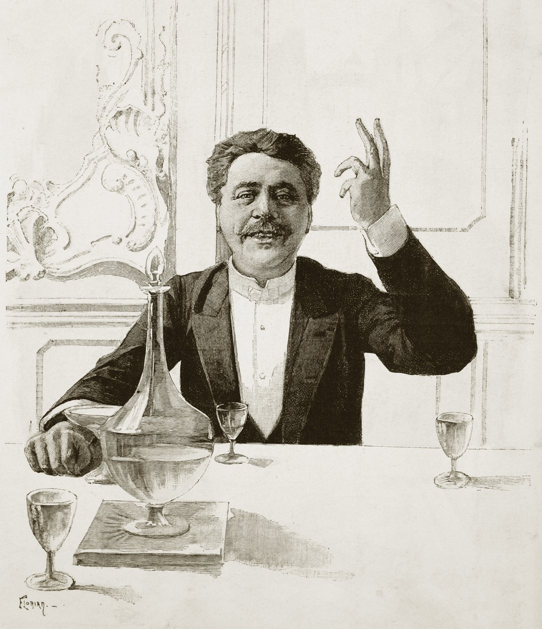 法国剧作家亨利·贝克 (Henry Becque) (1837-1899) 的肖像 - 弗洛里安 (Florian) 仿照让·巴蒂斯特·古斯 (Jean-Baptiste Guth) (1883-1921) 创作的坟墓 - 出版于 Revue illustree，ca。 1890年 作者 让·巴蒂斯特·古斯
