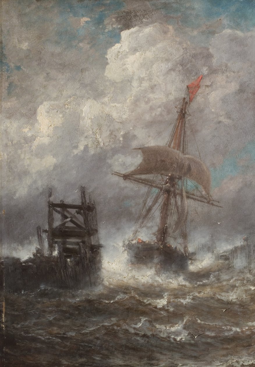 与船的海景，1870年 作者 让·巴蒂斯特·亨利·杜兰德·布拉格