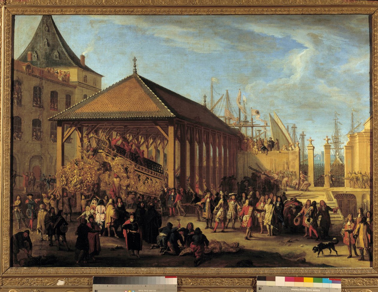 Jean Baptiste (Jean-Baptiste) Colbert (1651-1690) Marquis de Seignelay and Louis Victor (Louis-Victor) de Rochechouart, Duke of Mortemart and Vivonne (1636-1688), general of the galeres and admiral of the navy of the Levant, visiting the Galere Reale” unde 作者 让·巴蒂斯特·德拉罗斯