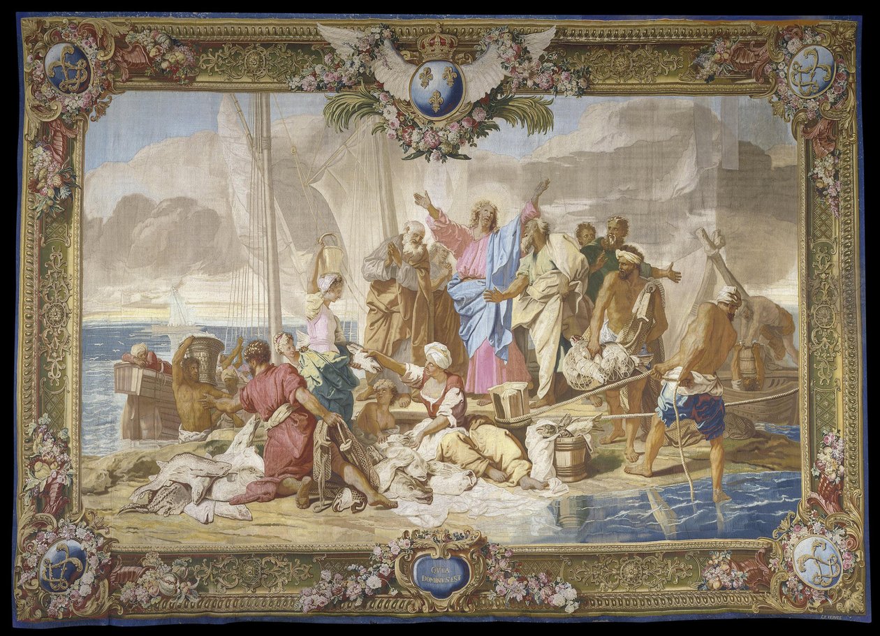 "La Peche miraculeuse" 羊毛和丝绸的新约挂毯 Gobelins皇家工厂，Jean Lefebvre工作室，在Jean Jouvenet (1644-1717)之后。 作者 让·巴蒂斯特（Jean Baptiste Jouvenet）