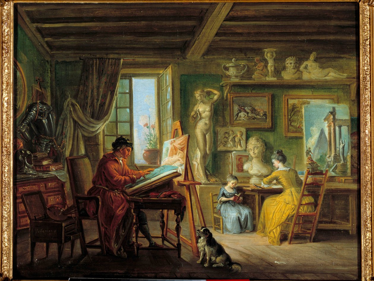 画家工作室 Jean Baptiste Lallemand (1710-1803) 的绘画 18 世纪第戎，美术博物馆 作者 让·巴蒂斯特·拉勒曼德