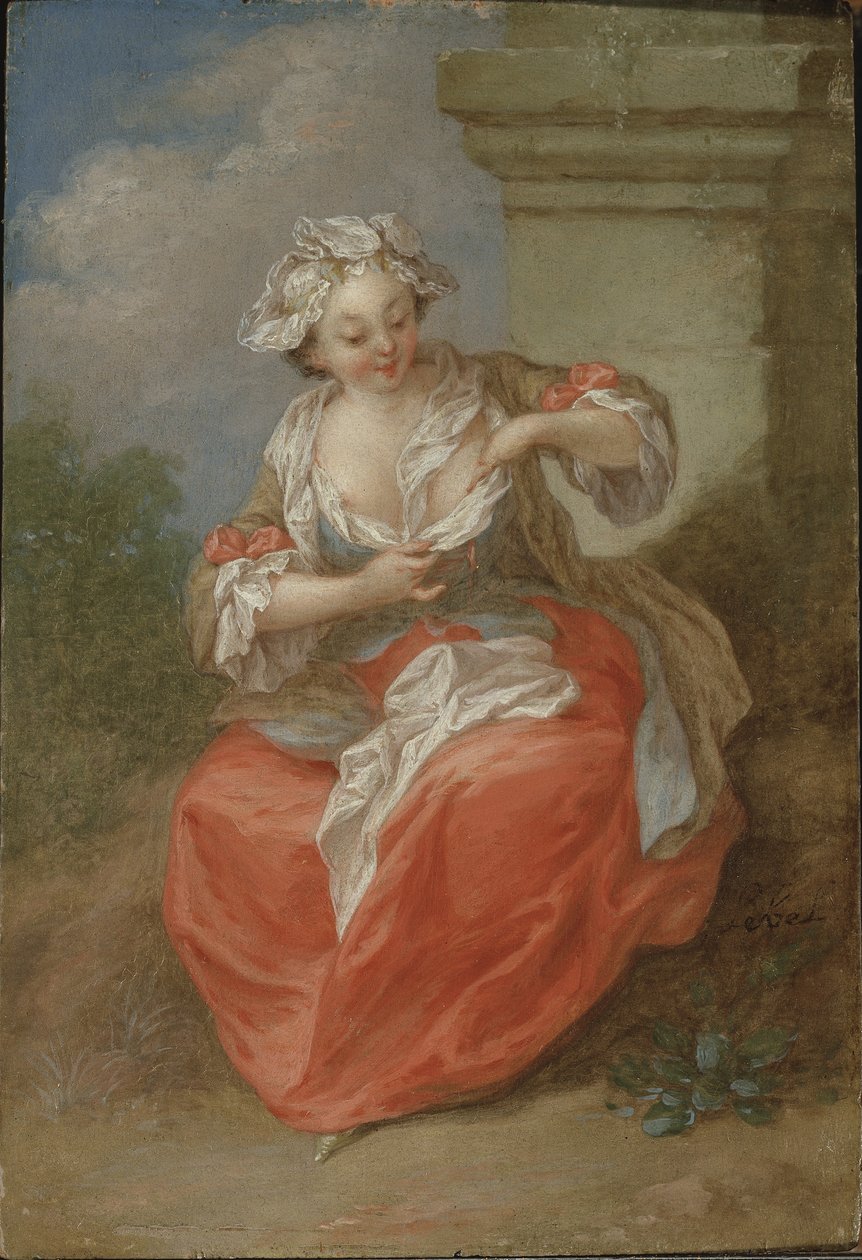 《年轻女孩追逐跳蚤》，c.1750（布面油画） 作者 让·巴蒂斯特·勒贝尔