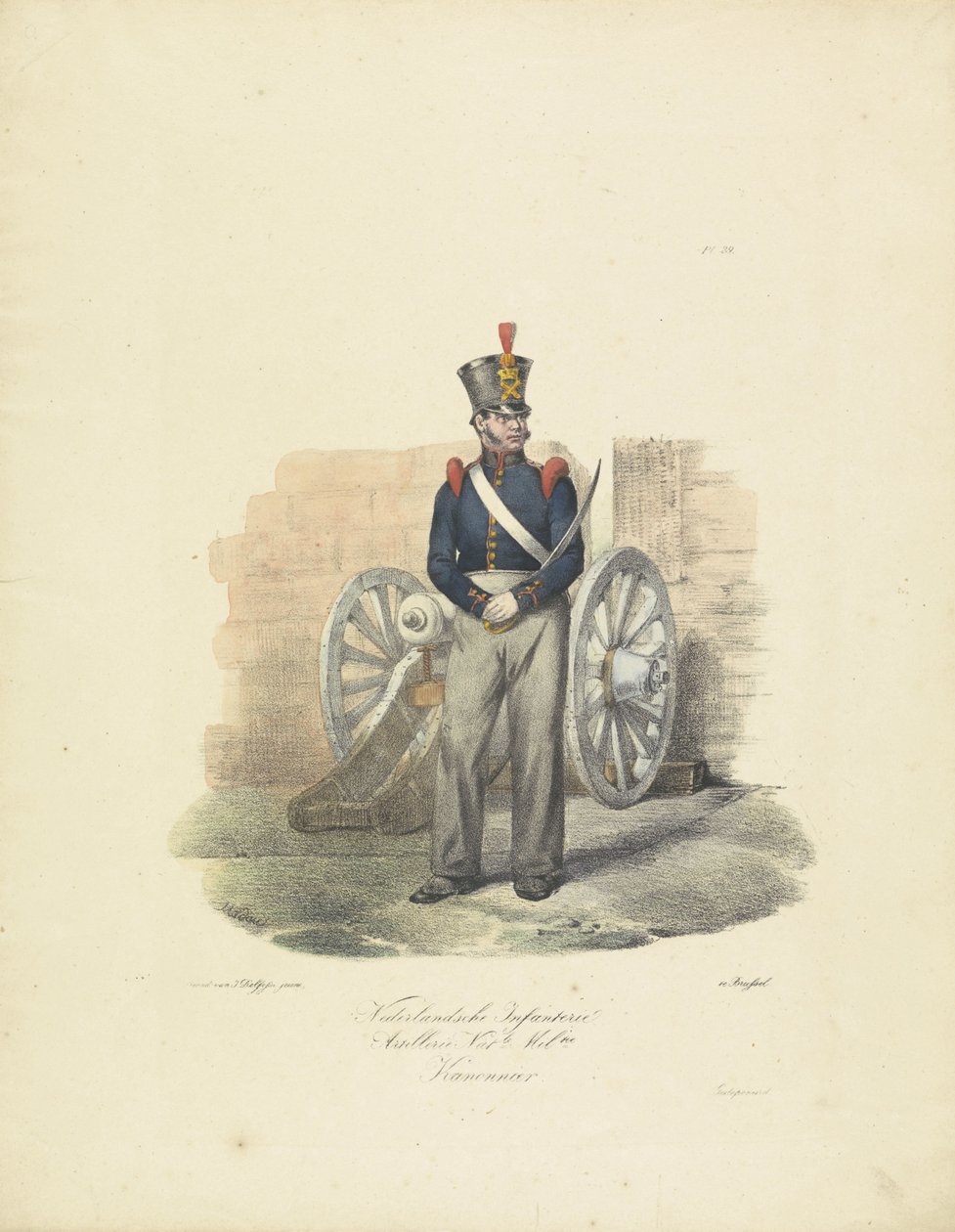 炮手，1820-1825 年
Nederlandsche Infanterie Artillerie Nat.le Mil.tie Kanonnier（物品上的标题）
荷兰王国的军装。献给比兰特的威廉阁下（文物上的系列名称） 作者 让·巴蒂斯特·马杜
