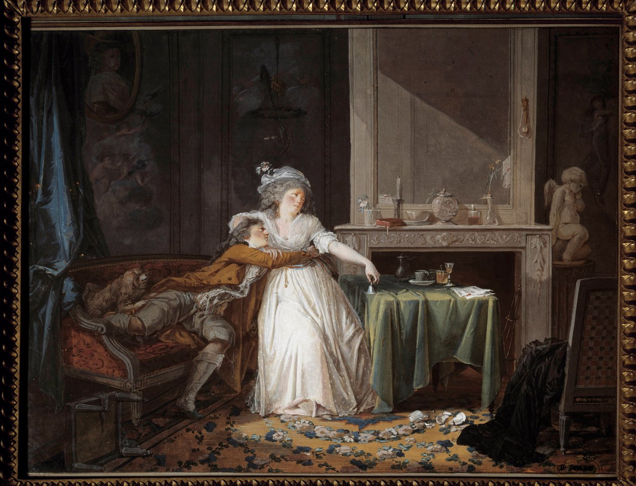破杯子。 让·巴蒂斯特·马莱 (Jean Baptiste Mallet) 的绘画 (1759-1835) 作者 让·巴蒂斯特·马利特