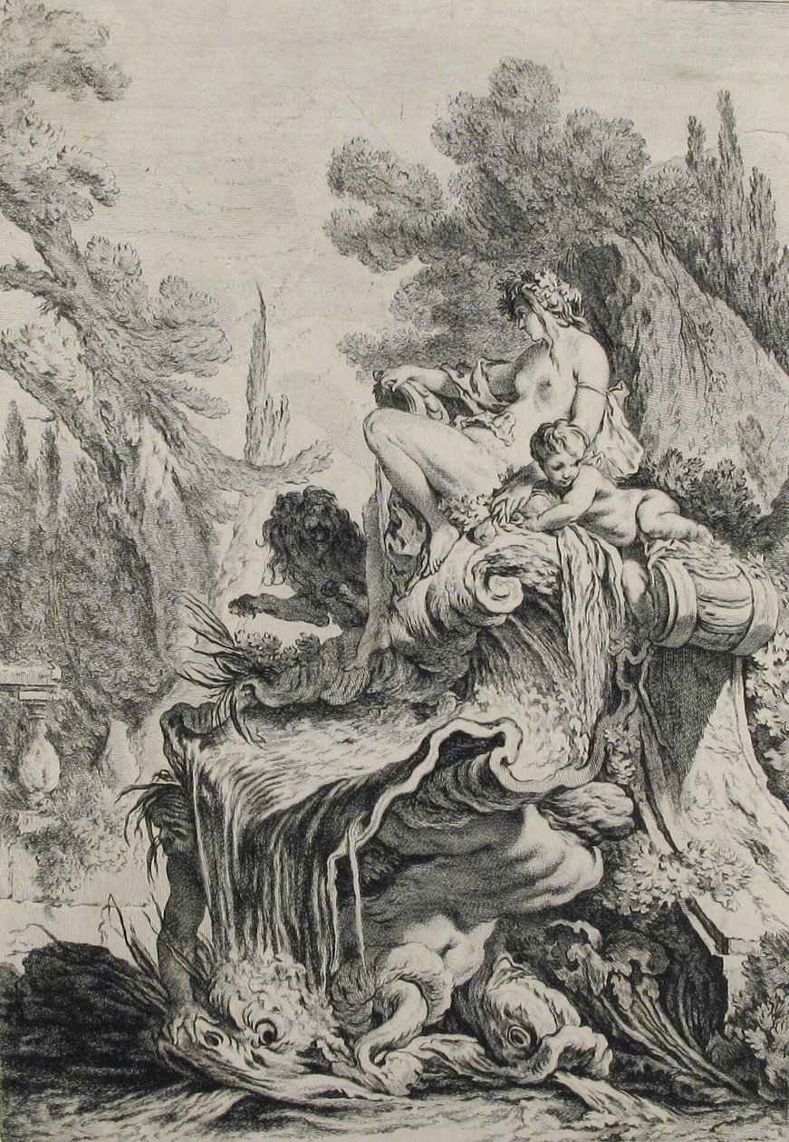 坐在贝壳上的女巫喷泉 Une fontaine avec une näiade assise sur une c..、 作者 让·巴蒂斯特·玛丽·皮埃尔