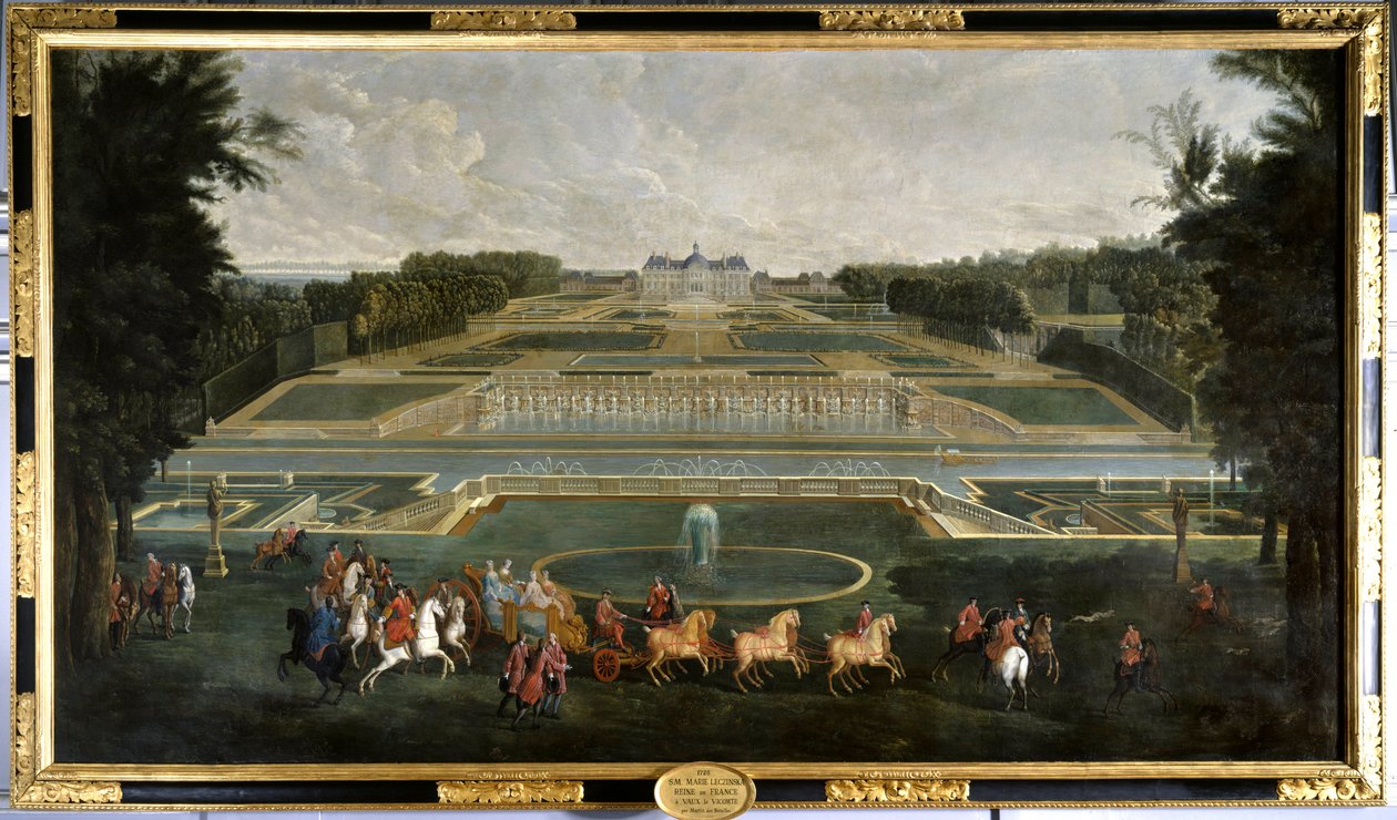Marie Lescszinska，法国女王 (1703-1768) (Leczinska, Lescszinka, Leszinka) 在 Vaux Le Vicomte (Vaux-Le-Vicomte) 城堡的花园里 让·巴蒂斯特·马丁 (1659-1735) 1728 年 Le Chateau De Vaux维索姆特。 - 玛丽·莱辛斯卡，F 女王 作者 让·巴蒂斯特·马丁