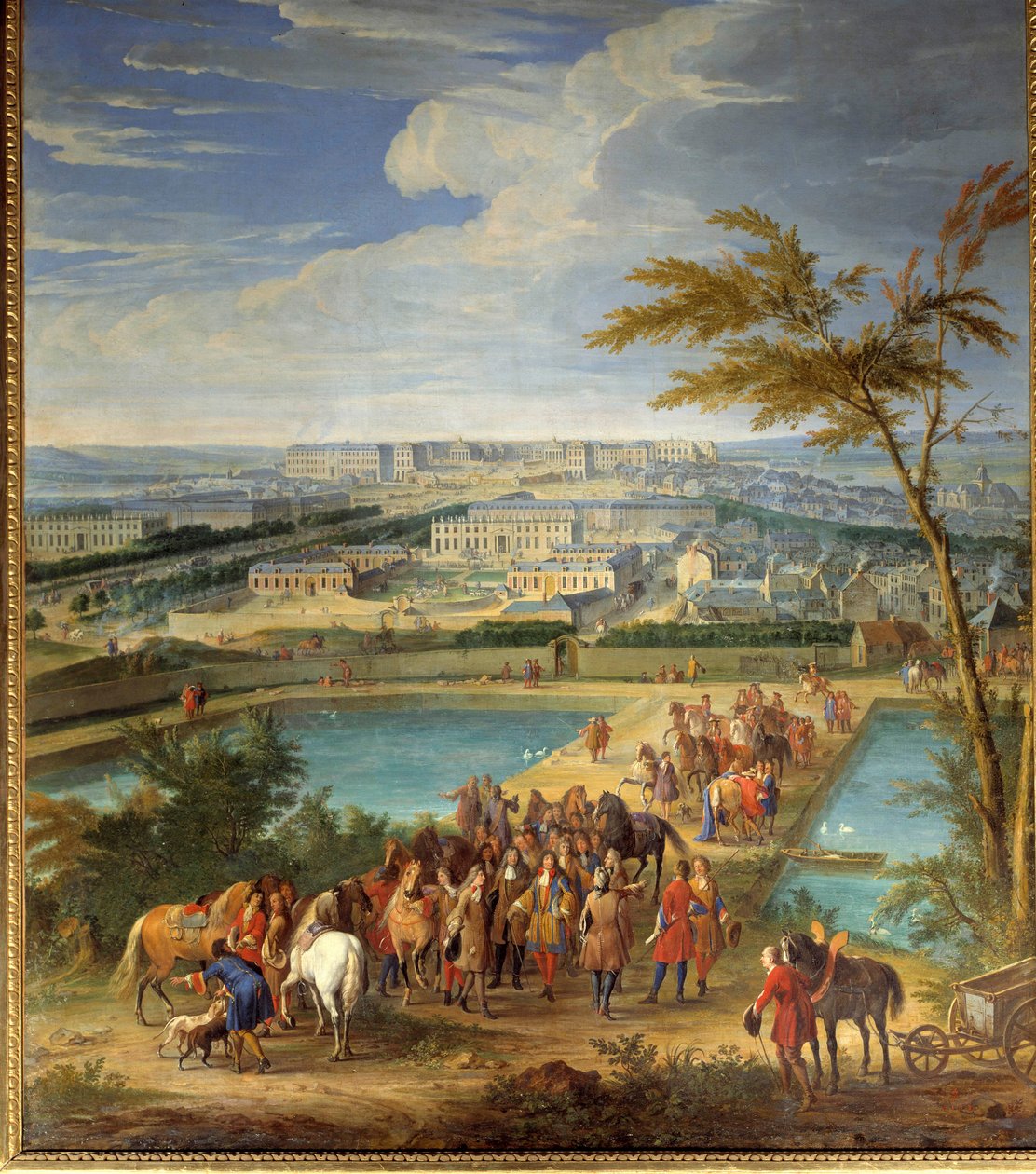 从路易十四（1638-1715 年）和弗朗索瓦·米歇尔·勒·特利埃（Francois Michel le Tellier，Marquis de Louvois）从蒙宝龙山上拍摄的城市和凡尔赛城堡的景色参观了新水库让-巴蒂斯特·马丁（长者）（1659-1735 年）的绘画 ) 17 世纪的太阳。 2、 作者 让·巴蒂斯特·马丁
