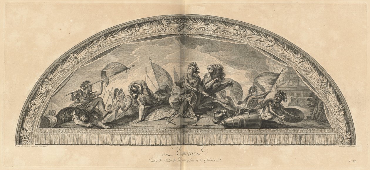 西班牙 Cintre du Salon de la Guerre en face de la Galerie (西班牙，画廊对面的战争沙龙中心) [pl. 38] 。 作者 让·巴蒂斯特弥撒