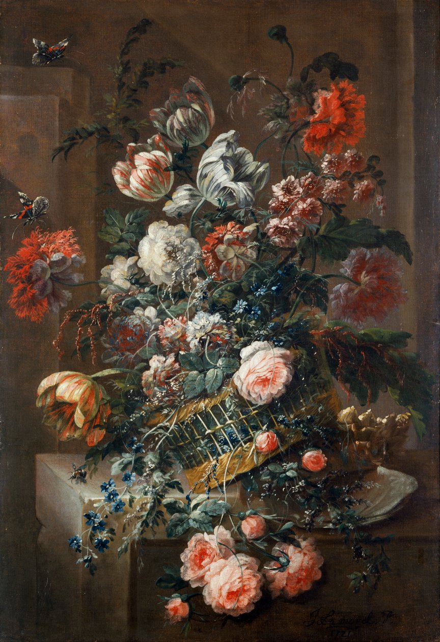 带斑纹郁金香的花片》，1721年 作者 让·巴蒂斯特·莫雷尔