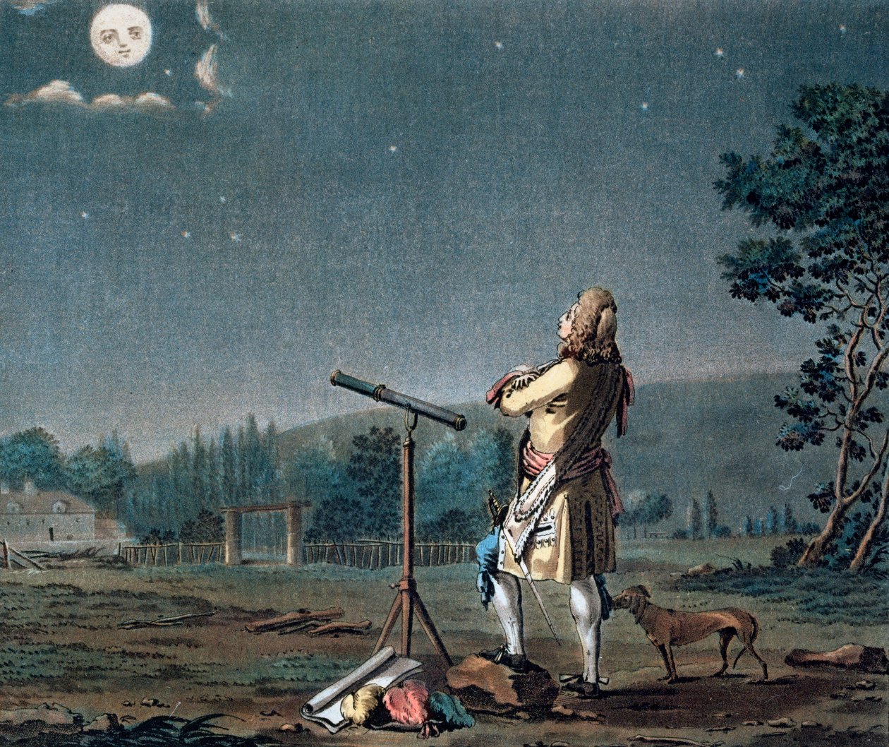 伯纳德-勒-博维耶-德-丰特内尔在思考世界的多元性，1791年。   作者 让·巴蒂斯特·莫雷特