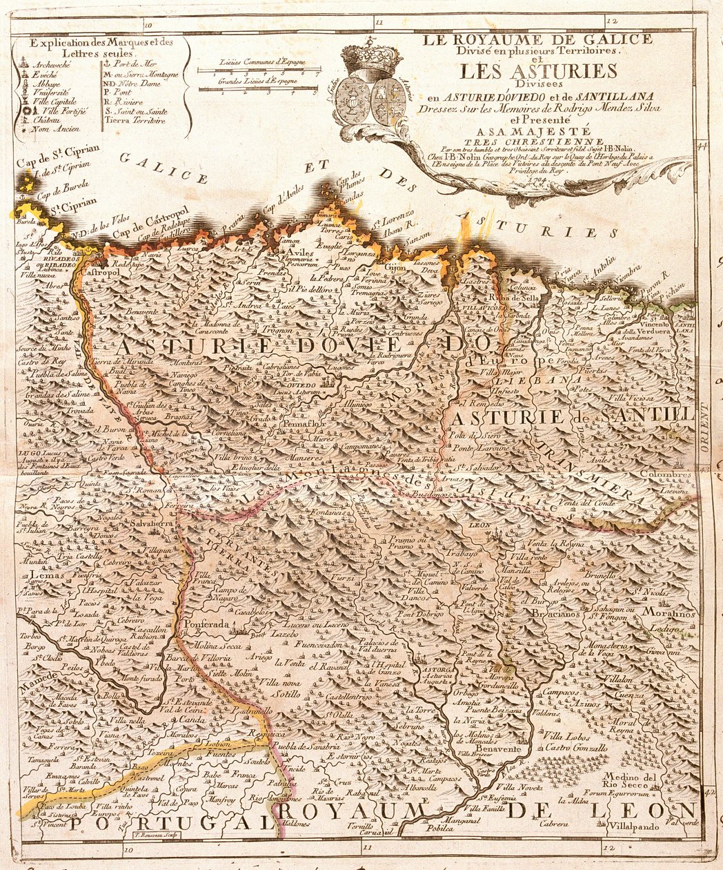 阿斯图里亚斯（西班牙）地图（雕刻 作者 让·巴蒂斯特·诺林（Jean Baptiste Nolin）