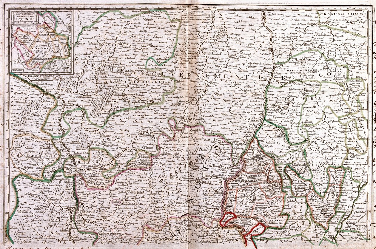 勃艮第 (法国) 地图 (雕刻 作者 让·巴蒂斯特·诺林（Jean Baptiste Nolin）