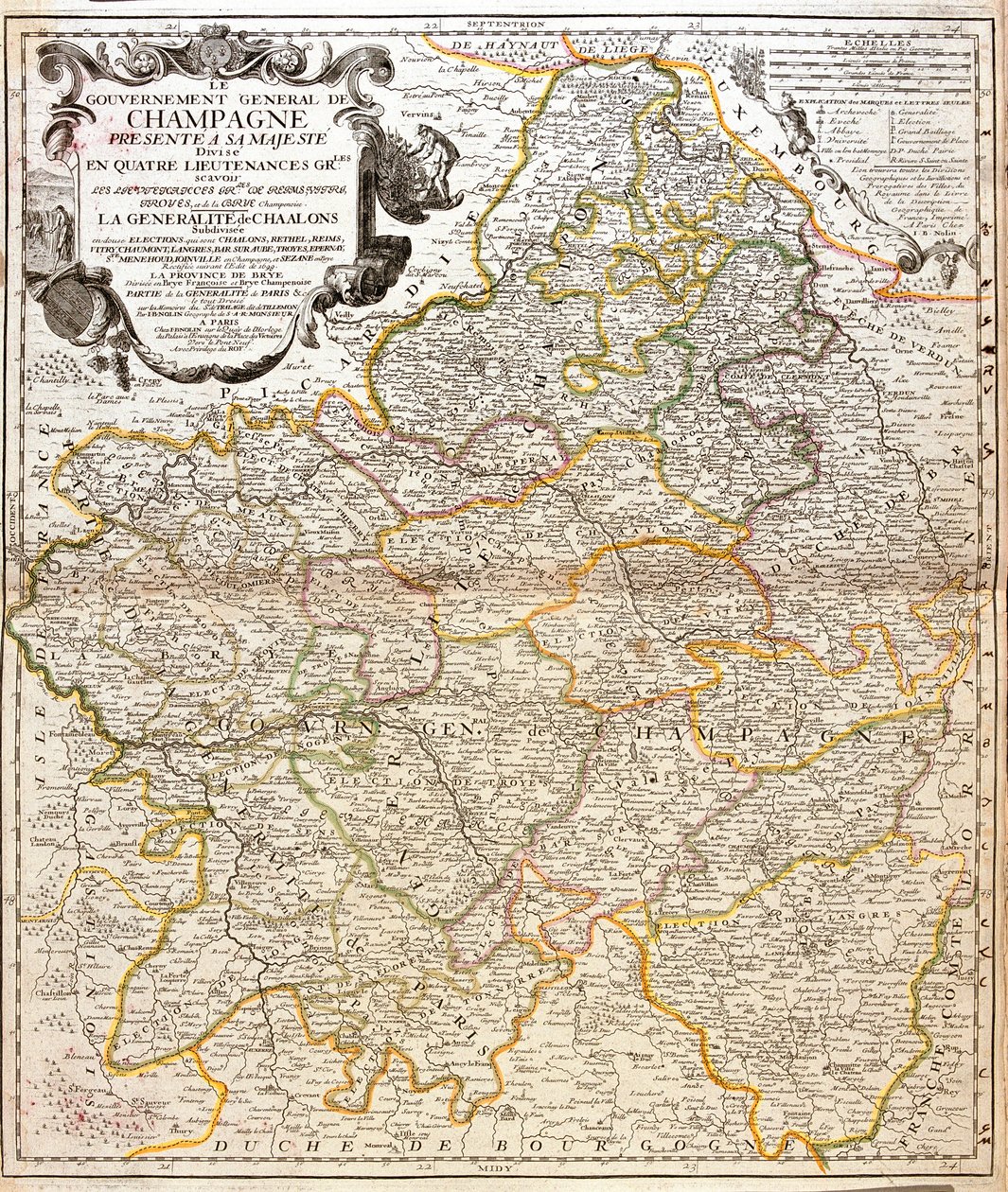 香槟 (法国) 地图 (雕刻 作者 让·巴蒂斯特·诺林（Jean Baptiste Nolin）