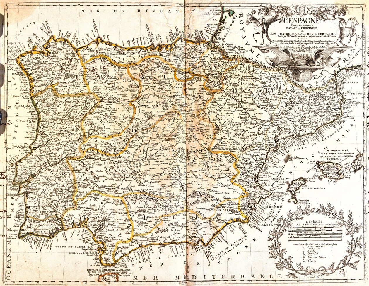 西班牙和葡萄牙地图（雕刻 作者 让·巴蒂斯特·诺林（Jean Baptiste Nolin）