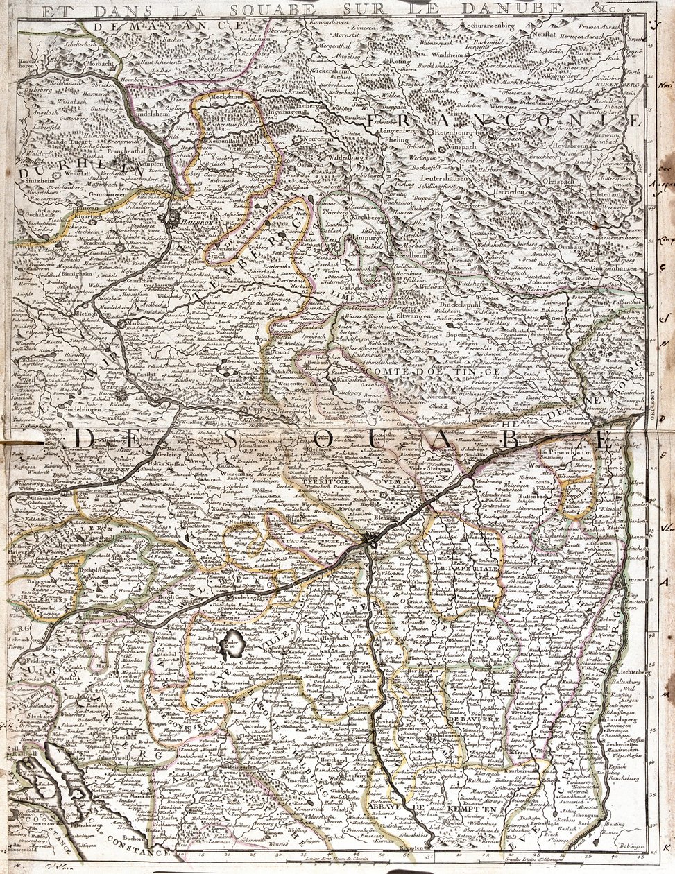 施瓦本 (德国) 地图 (雕刻 作者 让·巴蒂斯特·诺林（Jean Baptiste Nolin）