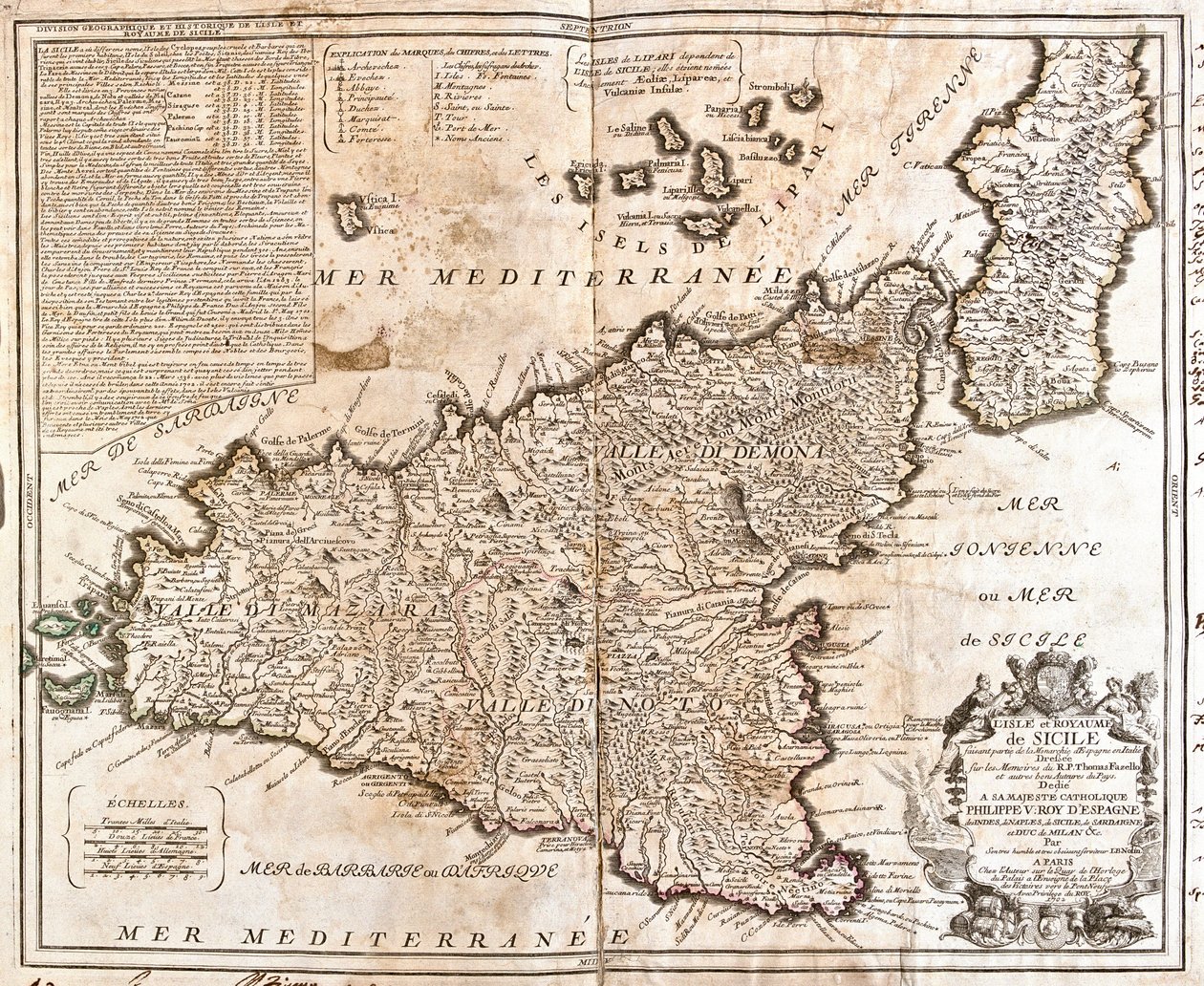 西西里王国 (意大利) 地图 (雕刻 作者 让·巴蒂斯特·诺林（Jean Baptiste Nolin）