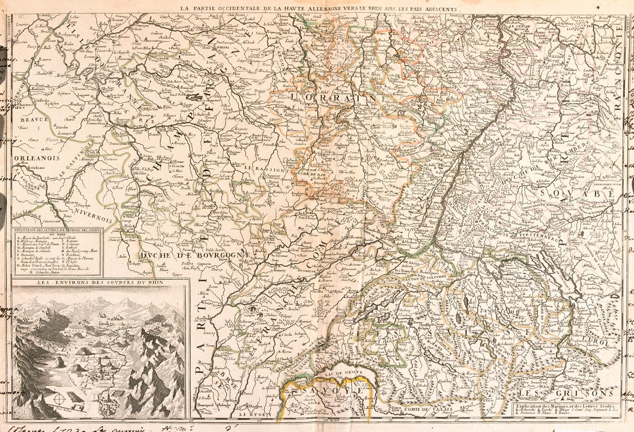 莱茵河周边地区地图（德国、瑞士、法国）（雕版画 作者 让·巴蒂斯特·诺林（Jean Baptiste Nolin）