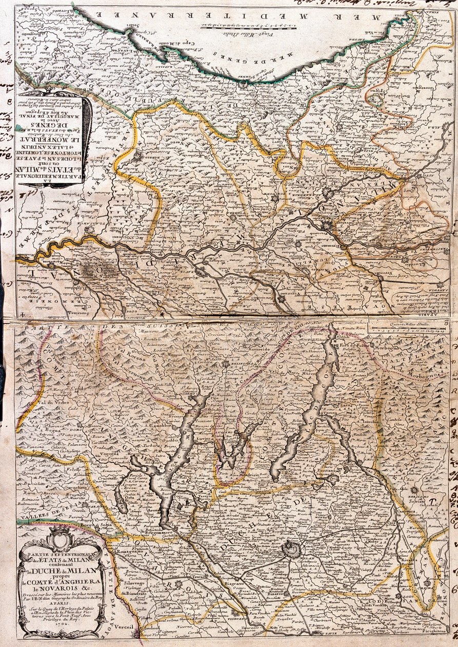 米兰 (意大利) 地区的地图 (雕刻 作者 让·巴蒂斯特·诺林（Jean Baptiste Nolin）