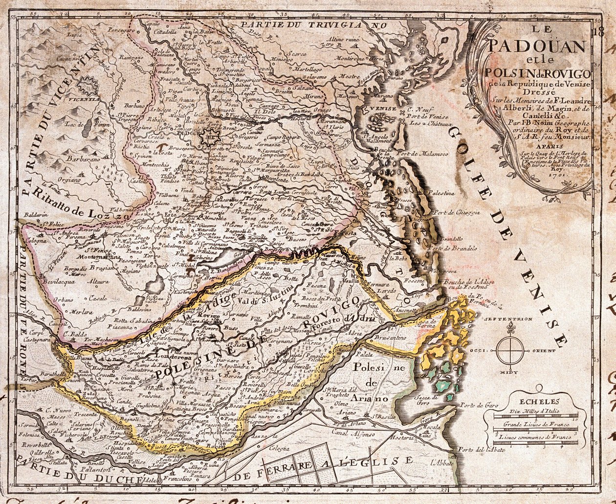 Map of the area of Padua and Polesine (Italy) (Engraving 作者 让·巴蒂斯特·诺林（Jean Baptiste Nolin）
