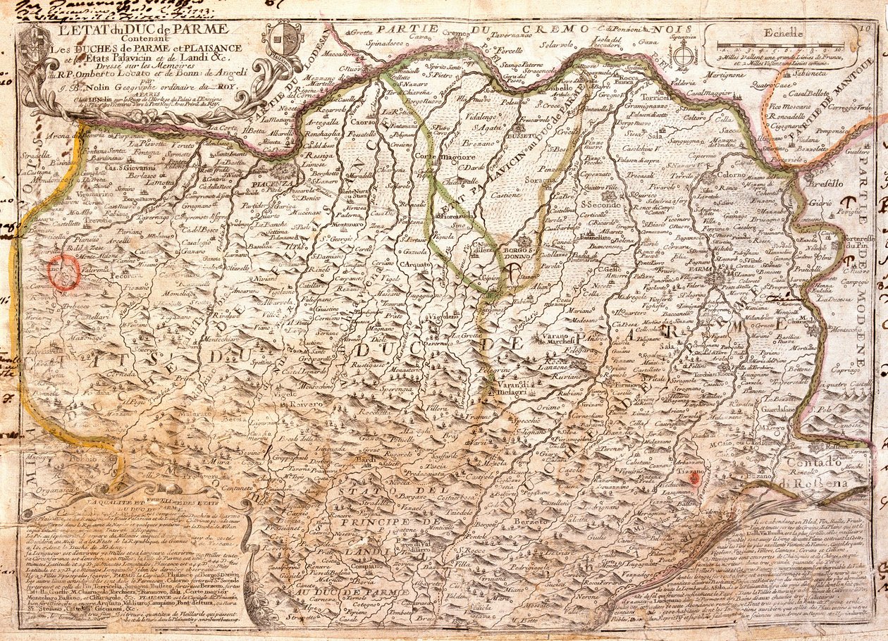 帕尔马 (意大利) 地区的地图 (雕刻 作者 让·巴蒂斯特·诺林（Jean Baptiste Nolin）