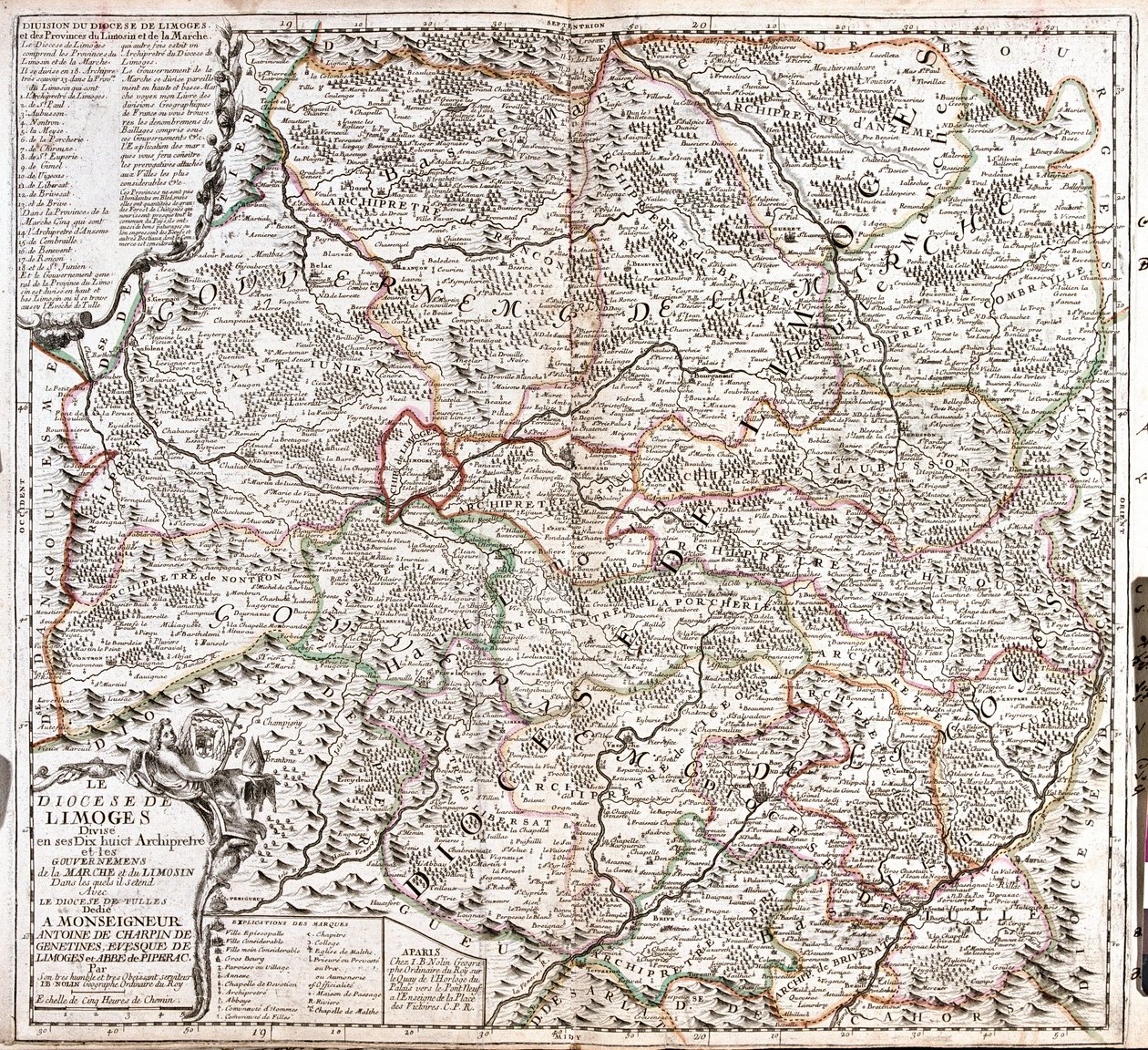 利摩日 (法国) 教区地图 (雕刻 作者 让·巴蒂斯特·诺林（Jean Baptiste Nolin）