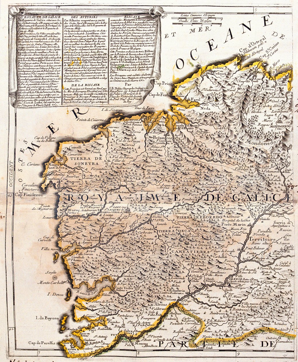 加利西亚王国地图（西班牙）（雕刻 作者 让·巴蒂斯特·诺林（Jean Baptiste Nolin）